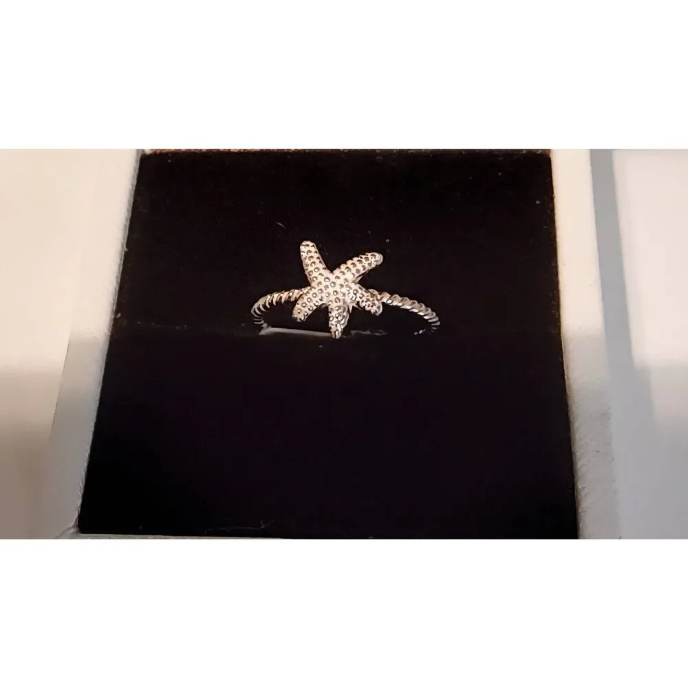 925 Sterling Silver Beaded Band Starfish Sealife Ring Sz 7